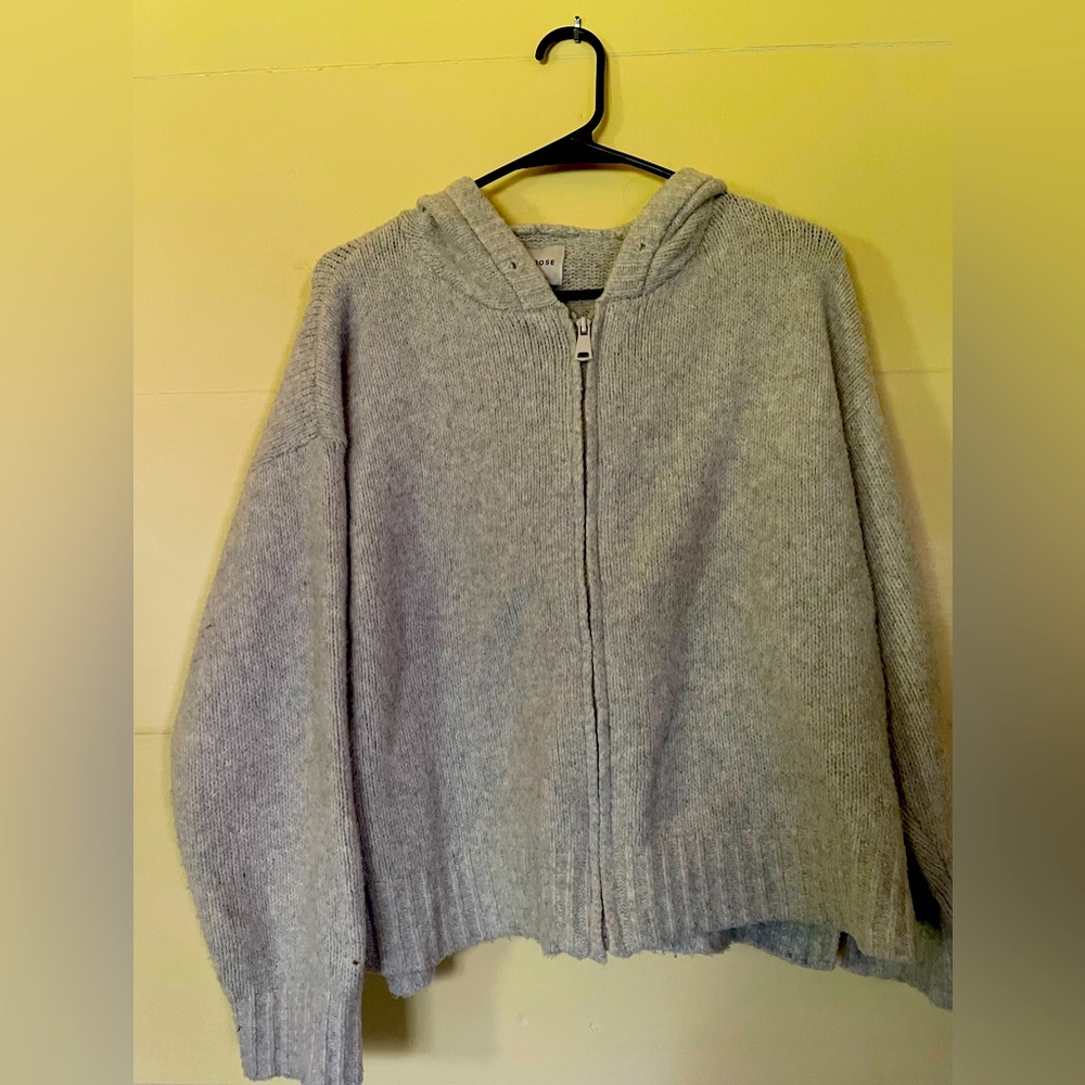 Pink Rose Gray Ribbed Knit Cardigan